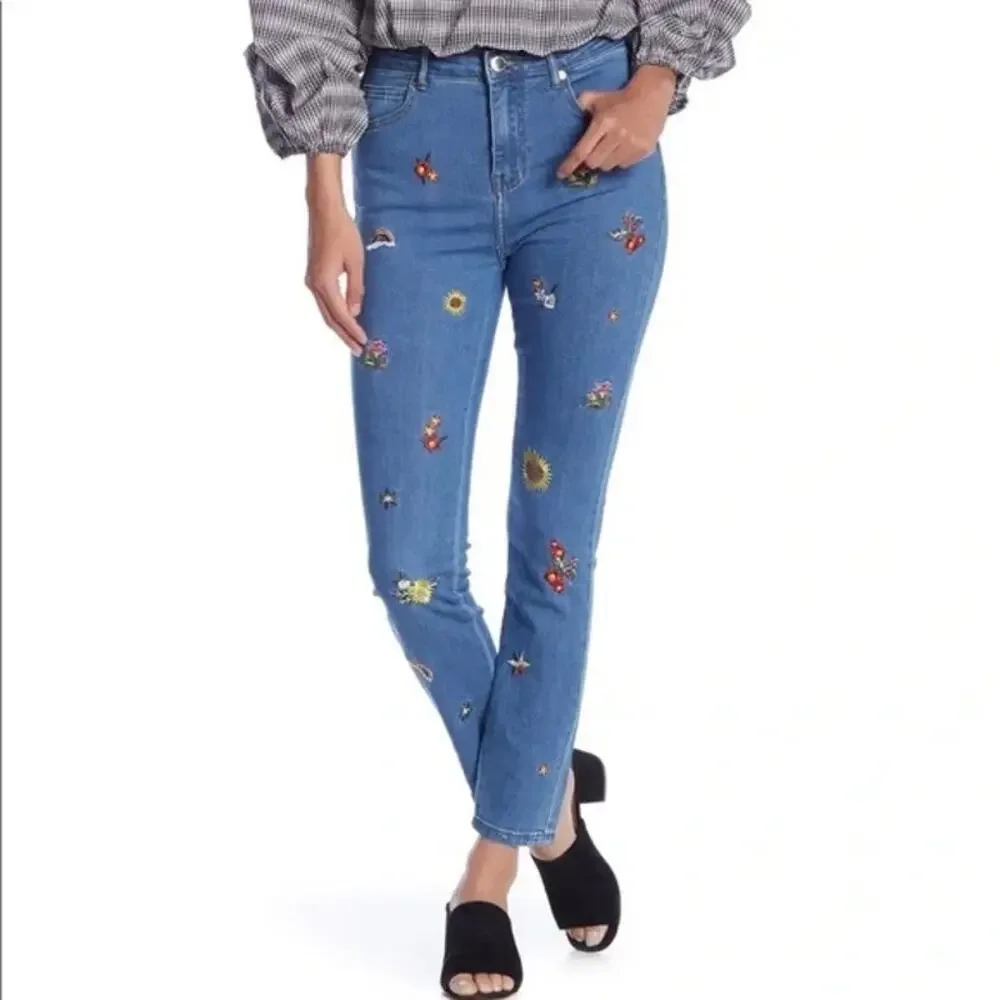 ROMEO & JULIET $185 Spring Garden Embroidered Ankle Slim Jeans Size S